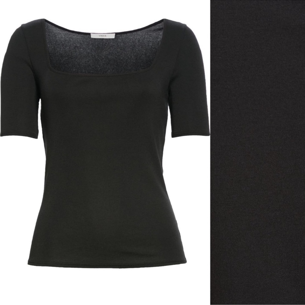 Vince Black Square Neck Short Sleeve Tee - Picture 3 of 3
